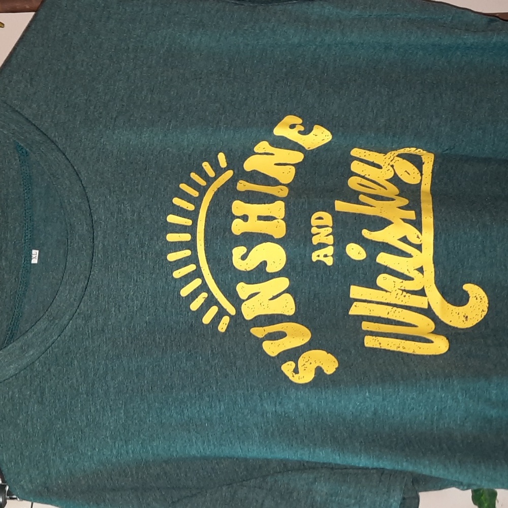 New, Large, gorgeous green!comfy soft Tshirt, Sunshine&Whiskey graphic